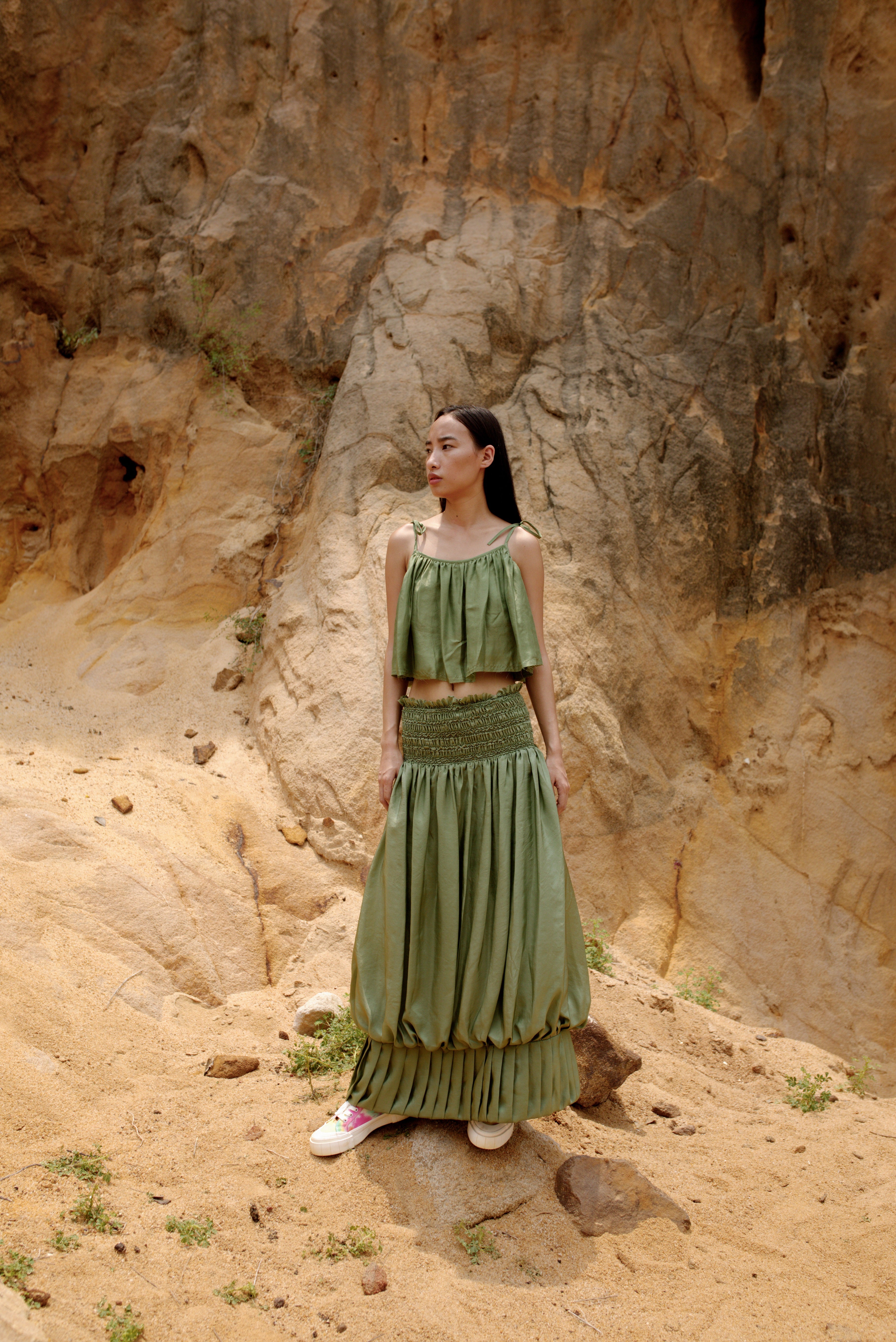 acka balloon satin skirt Balloon Long Skirt Full Lenght